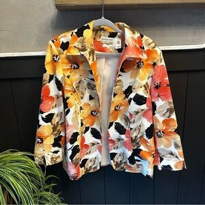 Alfred‎ Dunner Orange and Pink Black Floral Blazer Plus Size 16W